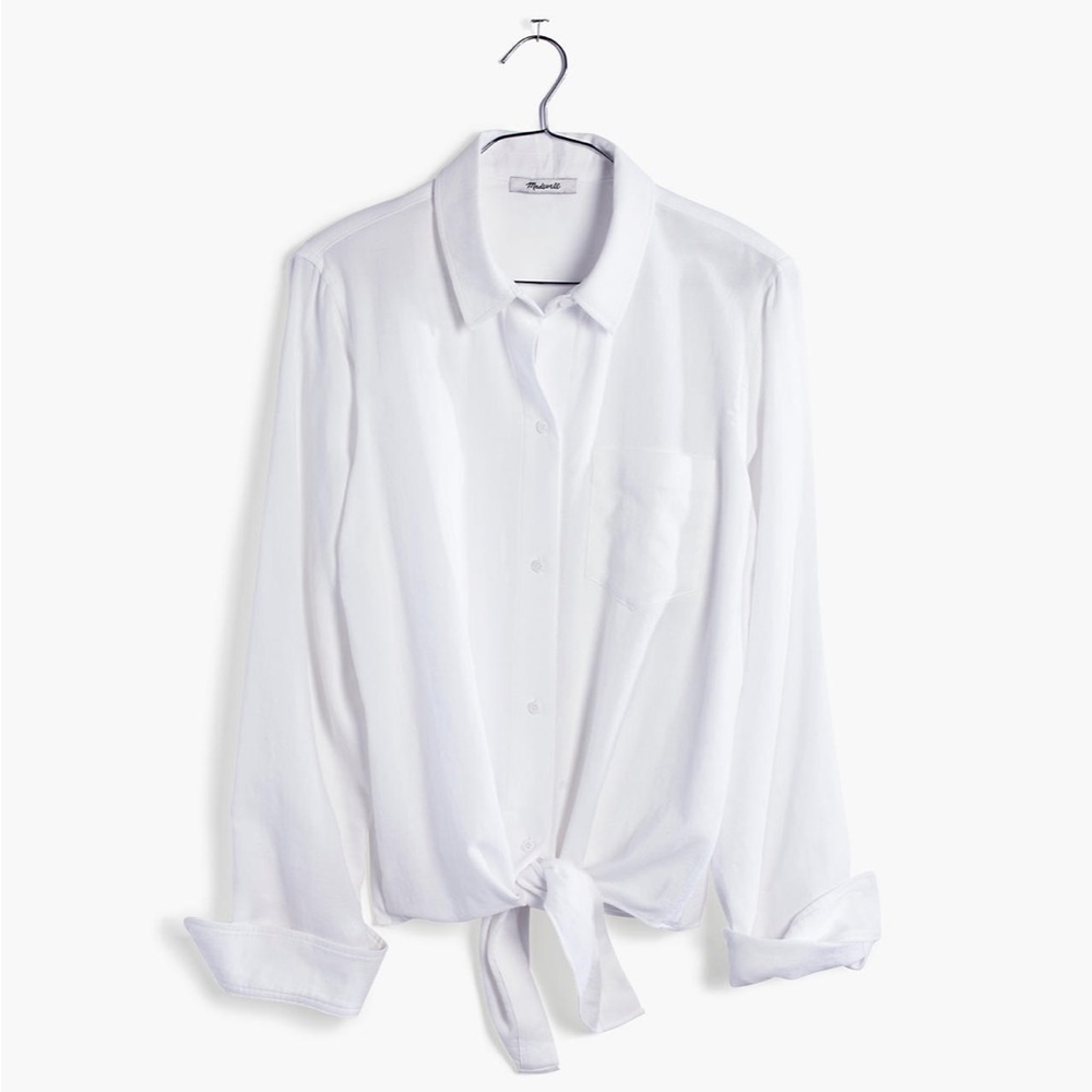 Madewell White Tie-Front Shirt, Size XS